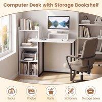 Costway 110CM Computer Desk Study Desk w/ Monitor Stand & Charging Station in White