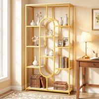 Costway 10-Tier Geometric Bookshelf 175CM Open Bookcase w/ Faux Marble Shelves in White