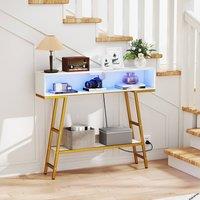 Costway Console Table w/ LED Light & Charging Station 3-Tier Entryway Table in White