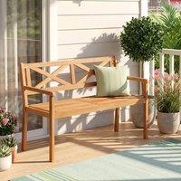 Costway Outdoor Loveseat Bench 2-Person Acacia Wood Garden Chair w/ Backrest in Natural