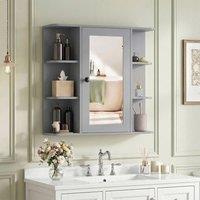 Costway Bathroom Wall Mounted Cabinet w/Mirror Shelves Modern Medicine Cabinet in Grey