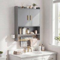 Costway Bathroom Wall Mounted Cabinet w/Mirror Shelves Modern Medicine Cabinet in Grey