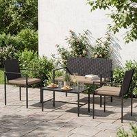 Costway 4PCS Patio Furniture Set Outdoor Rattan Chairs&Loveseat w/Coffee Table in Khaki