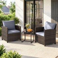 Costway 3PCS Patio Furniture Set PE Rattan Outdoor Bistro Conversation Set in Grey