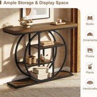 Costway 4-Tier Console Table 105CM Entryway Table w/ Storage Shelves in Brown