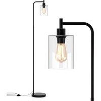 Gymax Industrial Floor Lamp Standing Pole Light With Hanging Glass Lampshade in Black