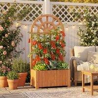 Costway Wooden Raised Garden Bed 121 cm Outdoor Planter Box with Trellis in Brown