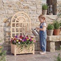 Costway Wooden Raised Garden Bed 121 cm Outdoor Planter Box with Trellis in Natural