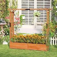 Costway Raised Garden Bed Freestanding Garden Planter Box with Trellis in Brown