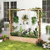 Costway Fir Wood Raised Garden Bed Freestanding Garden Planter Box w/ Trellis in Natural