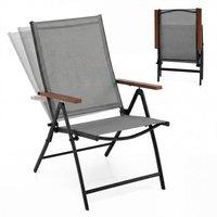 Costway 2PCS Folding Patio Chairs Garden Dining Chairs w/5-Position Backrests in Grey