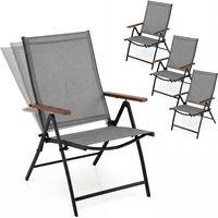 Costway 4PCS Folding Patio Chairs Garden Dining Chairs w/5-Position Backrests in Grey