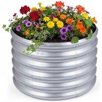 Costway Galvanized Raised Garden Bed Round Planter Box Elevated Planting Bed in Silver