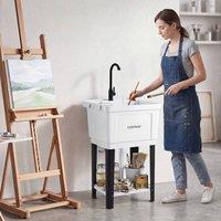 Costway 100L Utility Sink Laundry Tub w/Rotating Faucet Wash Station in White