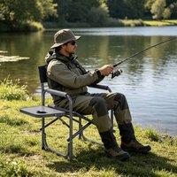 Costway Folding Camping Chair Portable Directors Chair w/Side Table&Cup Holder in Black