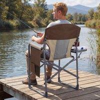 Costway Folding Camping Chair Padded Portable Directors Chair w/ Side Table in Brown