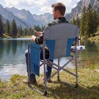 Costway Folding Camping Chair Padded Portable Directors Chair w/ Side Table in Navy