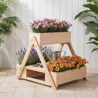 Costway Raised Garden Bed Wooden Elevated Flower Bed w/ Drainage Holes in Natural