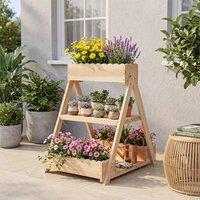 Costway 3-Tier Raised Garden Bed Wooden Elevated Flower Bed w/3 Planter Boxes in Natural