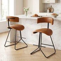 Costway 2PCS Counter Height Stools Faux Leather Upholstered Armless Barstools in Brown