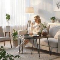 STILVORA Set of 2 Nesting Side Tables with Metal Frame in Brown