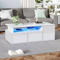 STILVORA Coffee Table 100cm with LED Lights & 2 Drawers White