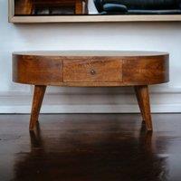 STILVORA Round Coffee Table with 2 Drawers in Walnut Finish in Brown