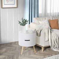 STILVORA Round Side Table with Hidden Storage White