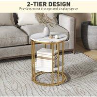 STILVORA 2 Piece Coffee Table Set with Shelf & Steel Frame in Gold