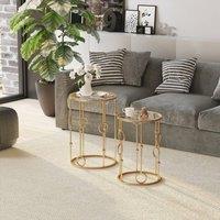 STILVORA 2-Piece Nesting Coffee Tables with Glass Top in Gold