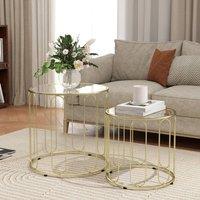 STILVORA Set of 2 Nesting Coffee Tables with Glass Tops in Gold