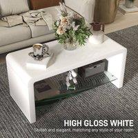 STILVORA Coffee Table with 2-Tier Shelf in Gloss White