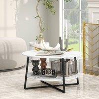 STILVORA Coffee Table with Two-Tier Marble-Effect Top White