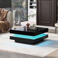 STILVORA Coffee Table 70x70cm with Rotating Top & LED Lights in Black | Size: 70x70 cm