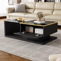 STILVORA Coffee Table 90cm with LED Glass Top Black