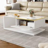 STILVORA Coffee Table 90cm with LED Glass Top & Storage in White