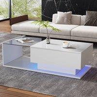 STILVORA Coffee Table with LED Lighting & Drawer in White