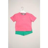 Miss Girl's Short Sleeve Printed Tee & Woven Crepe Shorts Outfit Set in Pink | Size: 2 Years