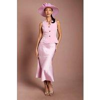 Coast Women's Lisa Tan Waistcoat Gold Button Detail Midi Dress in Blush | Size: 16
