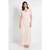 Wallis Women's Mesh Lace Trim Maxi Dress in Blush | Size: 12