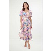Wallis Women's Petite Floral Ottoman Twill Button Midi Dress in Ivory | Size: 10