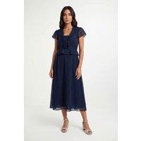 Wallis Women's Metallic Polka Dot Ruffle Midi Dress in Navy | Size: 12