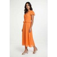 Wallis Women's Metallic Polka Dot Ruffle Midi Dress in Orange | Size: 16