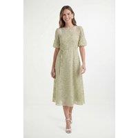 Wallis Women's Petite Burn Out Floral Organza Midi Dress in Olive | Size: 12