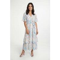 Wallis Women's Floral Print Ruffle MAXI Dress in Ivory | Size: 16
