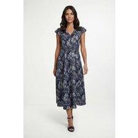 Wallis Women's Floral Jacquard Cap Sleeve Midi Dress in Navy | Size: 16