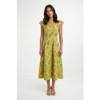 Wallis Women's Floral Jacquard Cap Sleeve Midi Dress in Chartreuse | Size: 14