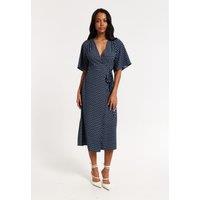 Liquorish Women's Navy Floral Print Kimono Wrap Maxi Dress | Size: 14
