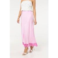 Liquorish Women's Pink Lace Trim Satin Maxi Skirt
