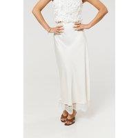 Liquorish Women's Cream Lace Trim Satin Maxi Skirt